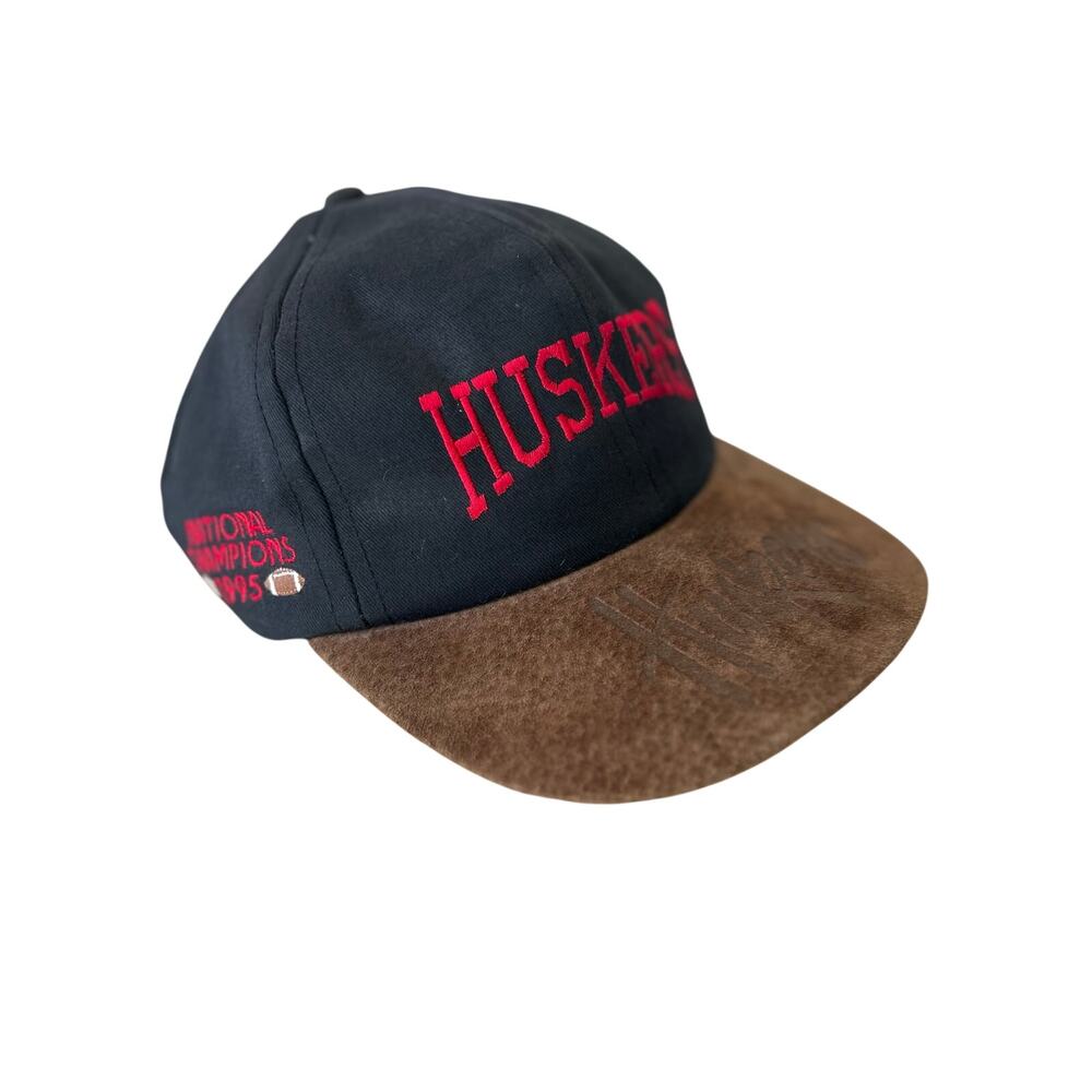 Vintage 1994 1995 Nebraska Huskers National Champions Hat Brown Suede Bill USA